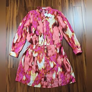 Calvin Klein 100% Silk Colorful Shirt Dress Size 16